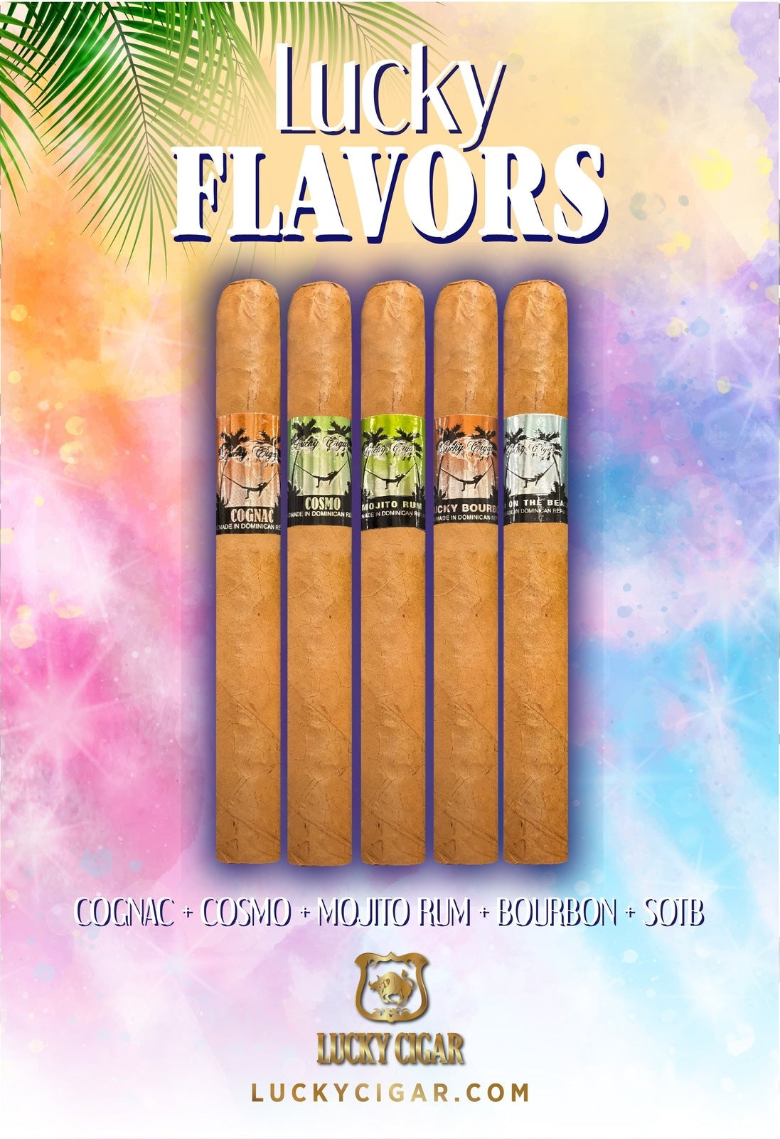 Flavored Cigars: Lucky Flavors 5 Piece Cocktails Sampler, Cognac, Cosmo, Mojito, Bourbon, SOTB