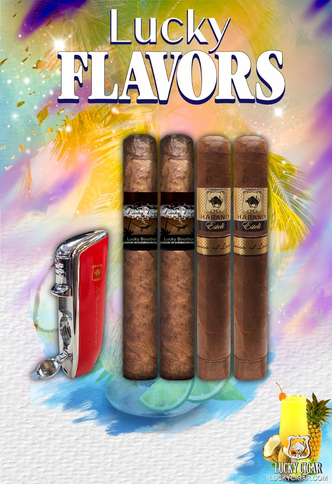 Cigar Gift Sets: Set of 4 Cigars, 2 Habano Esteli, 2 Bourbon with Torch