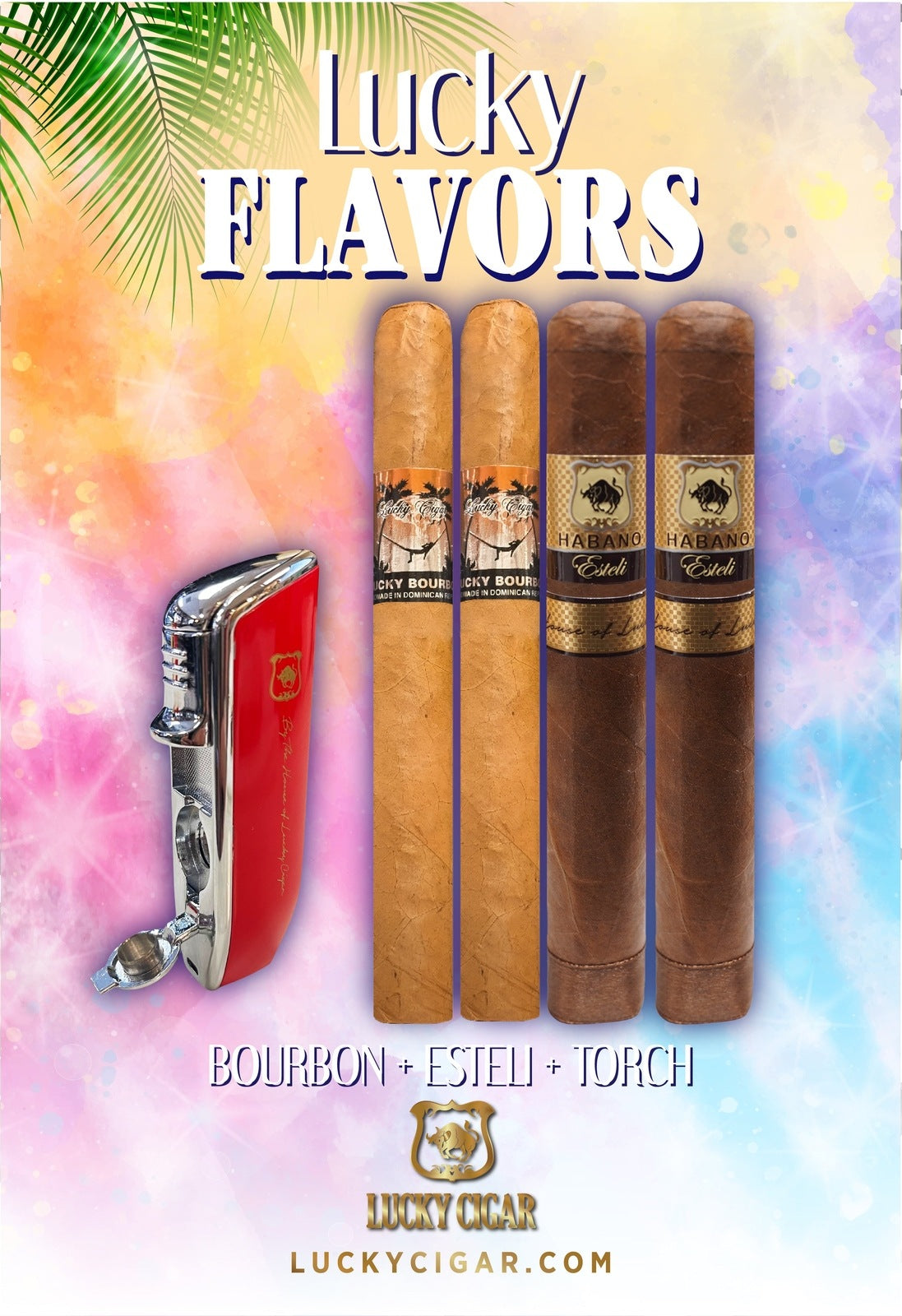 Cigar Gift Sets: Set of 4 Cigars, 2 Habano Esteli, 2 Bourbon with Torch