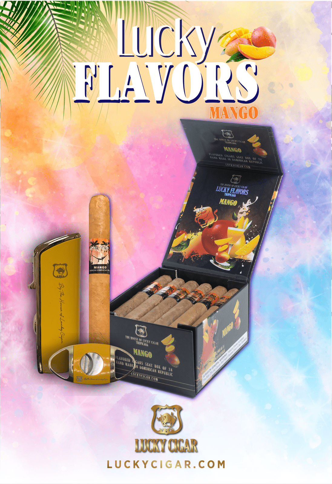 Flavored Cigars: Lucky Flavors Mango Box Cigar Set - with Torch Lighter and Cutter