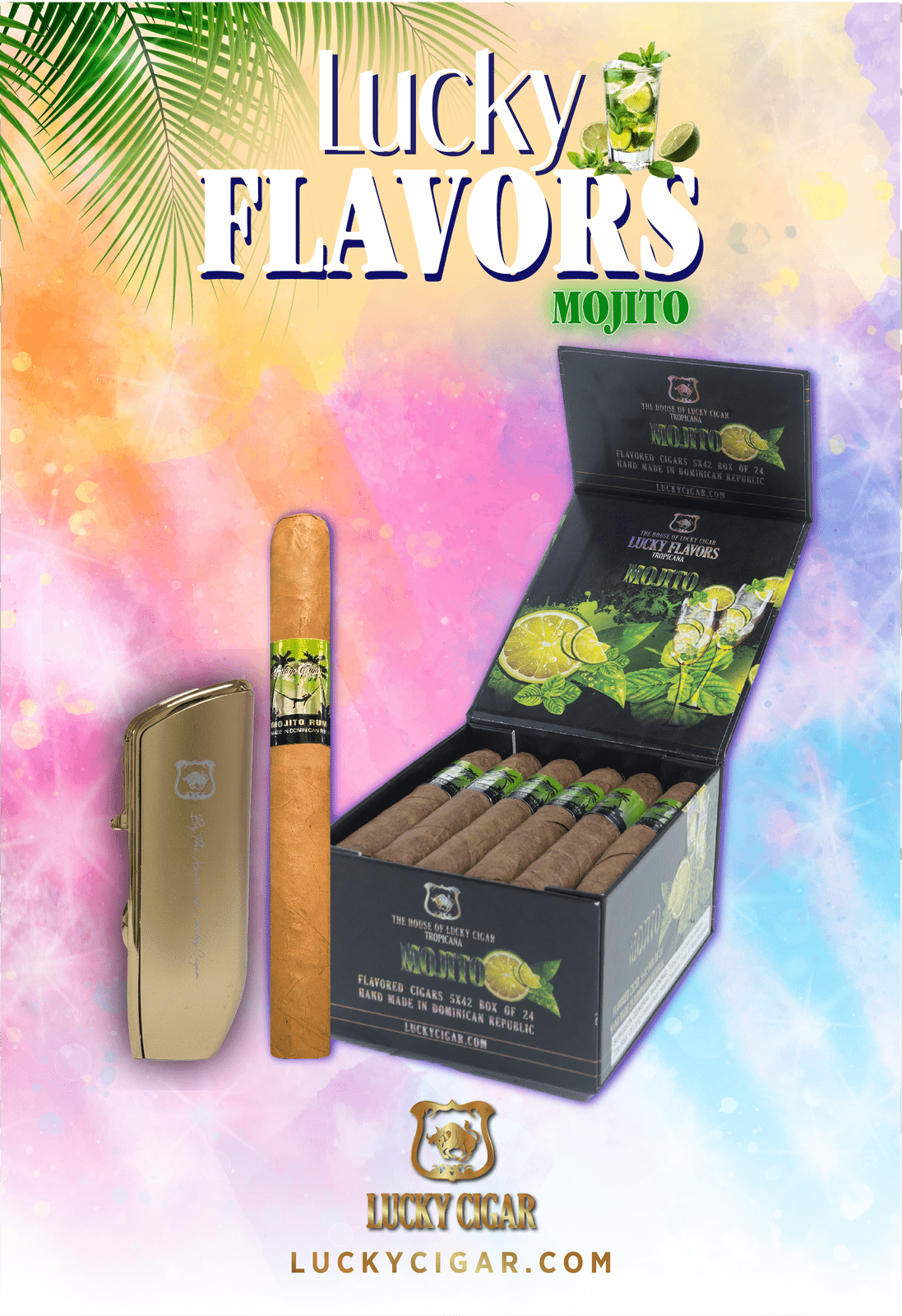 Flavored Cigars: Lucky Flavors Mojito Rum Box Cigar Set - with Torch Lighter