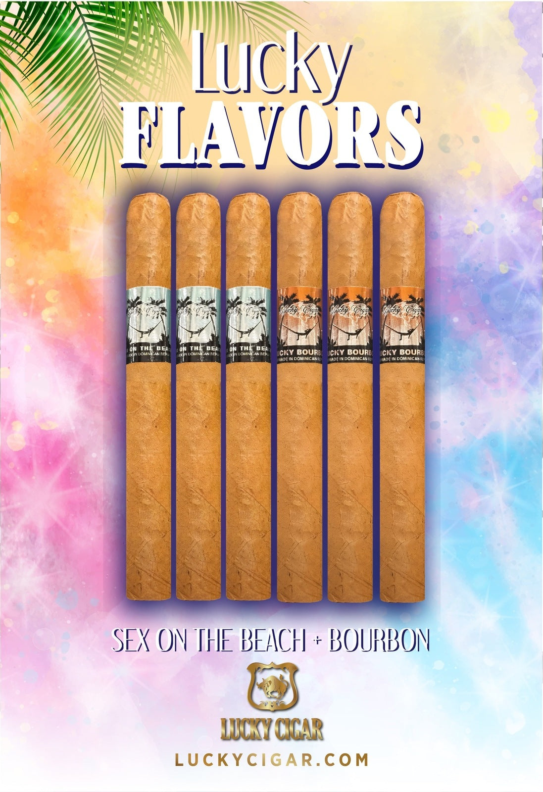 Flavored Cigars: Lucky Flavors 6 Piece Cocktails Sampler, 3 Sex On The Beach, 3 Lucky Bourbon