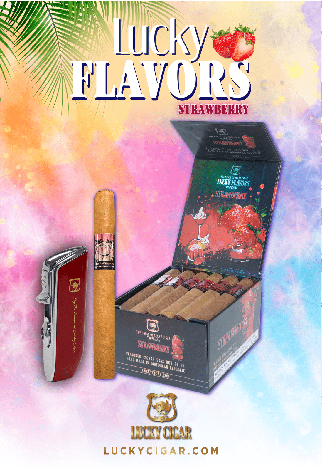 Flavored Cigars: Lucky Flavors Strawberry Box Cigar Set - with Torch Lighter