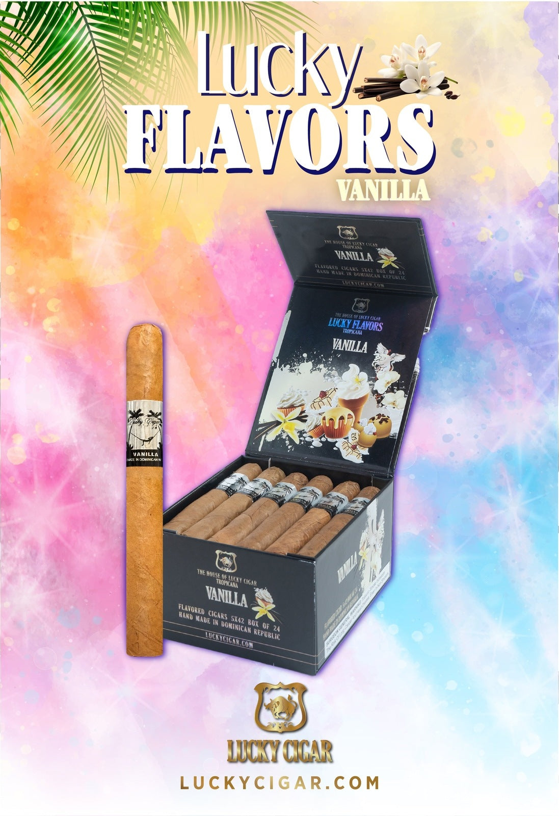 Flavored Cigars: Lucky Flavors Vanilla 5x42 Box of 24 Cigars