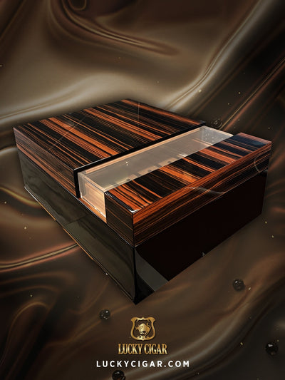 Cigar Lifestyle Accessories: Lucky Zebra Desk Humidor, Window For 50 Cigars