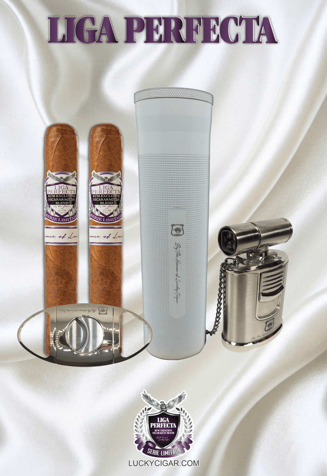 Rum Cigars: Liga Perfecta Set - 2 Habano Titan Cigars with Travel Humidor, Cutter, Lighter