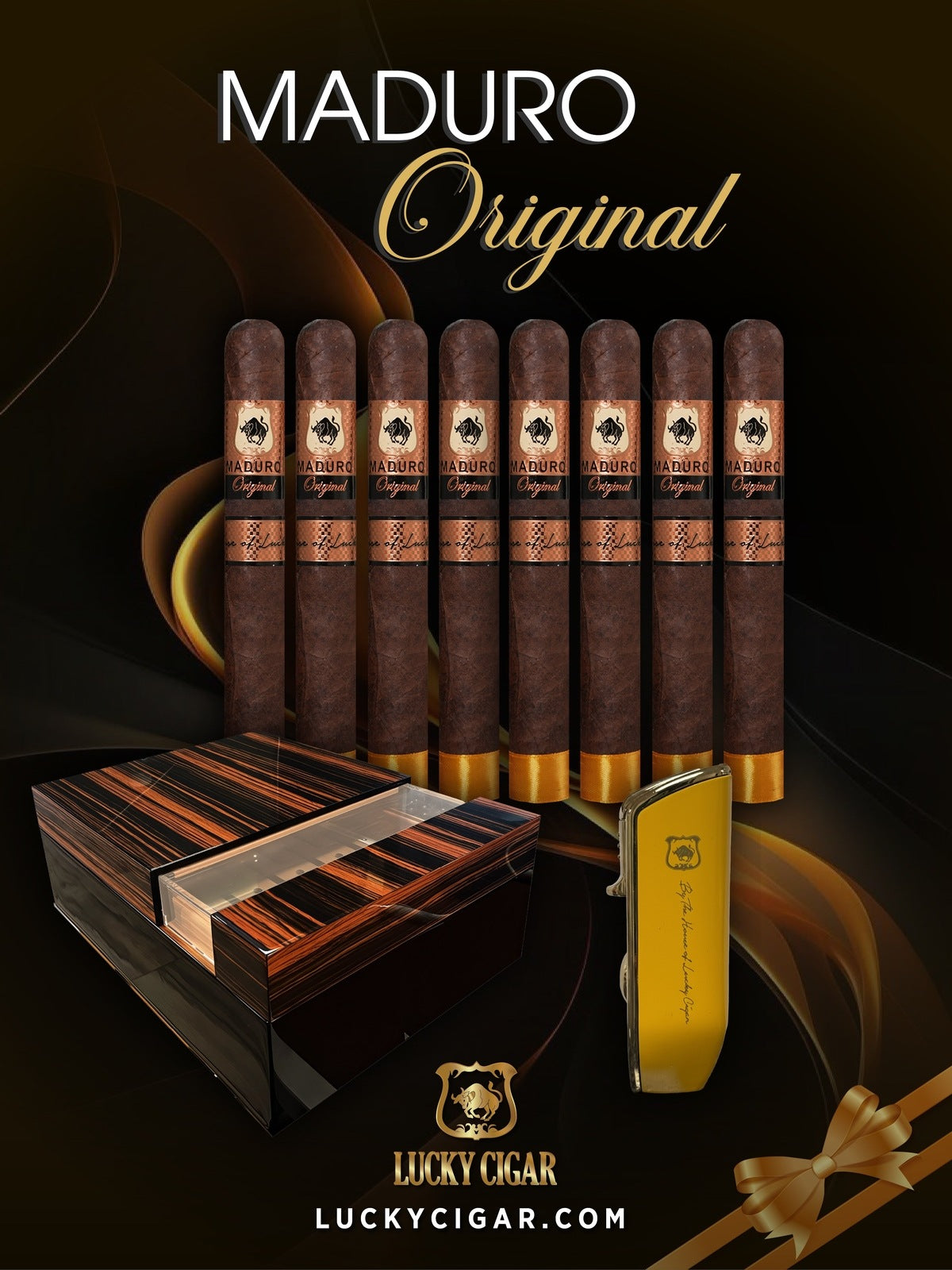 Cigar Gift Sets: Set of 8 Maduro Original Toro with Desk Humidor, Torch