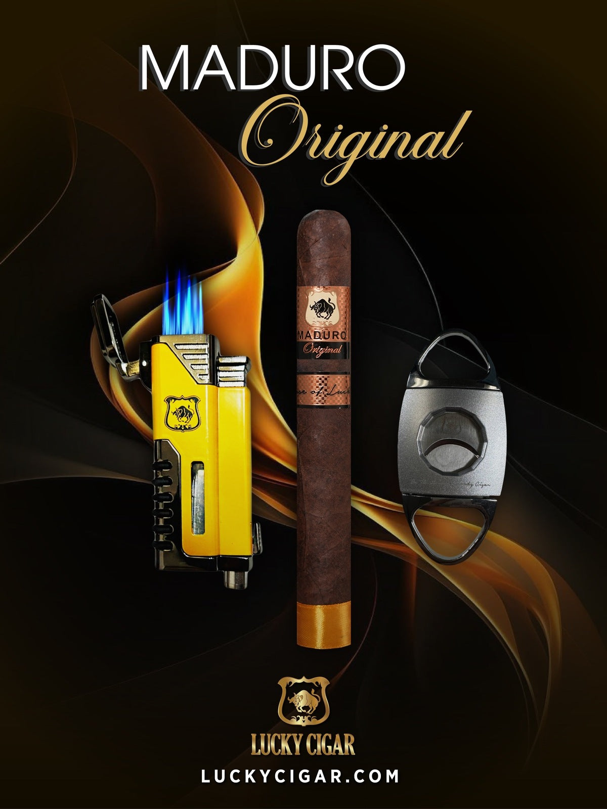Maduro Cigars: Maduro Original by Lucky Cigar: Set of 1 Churchill with Torch Lighter