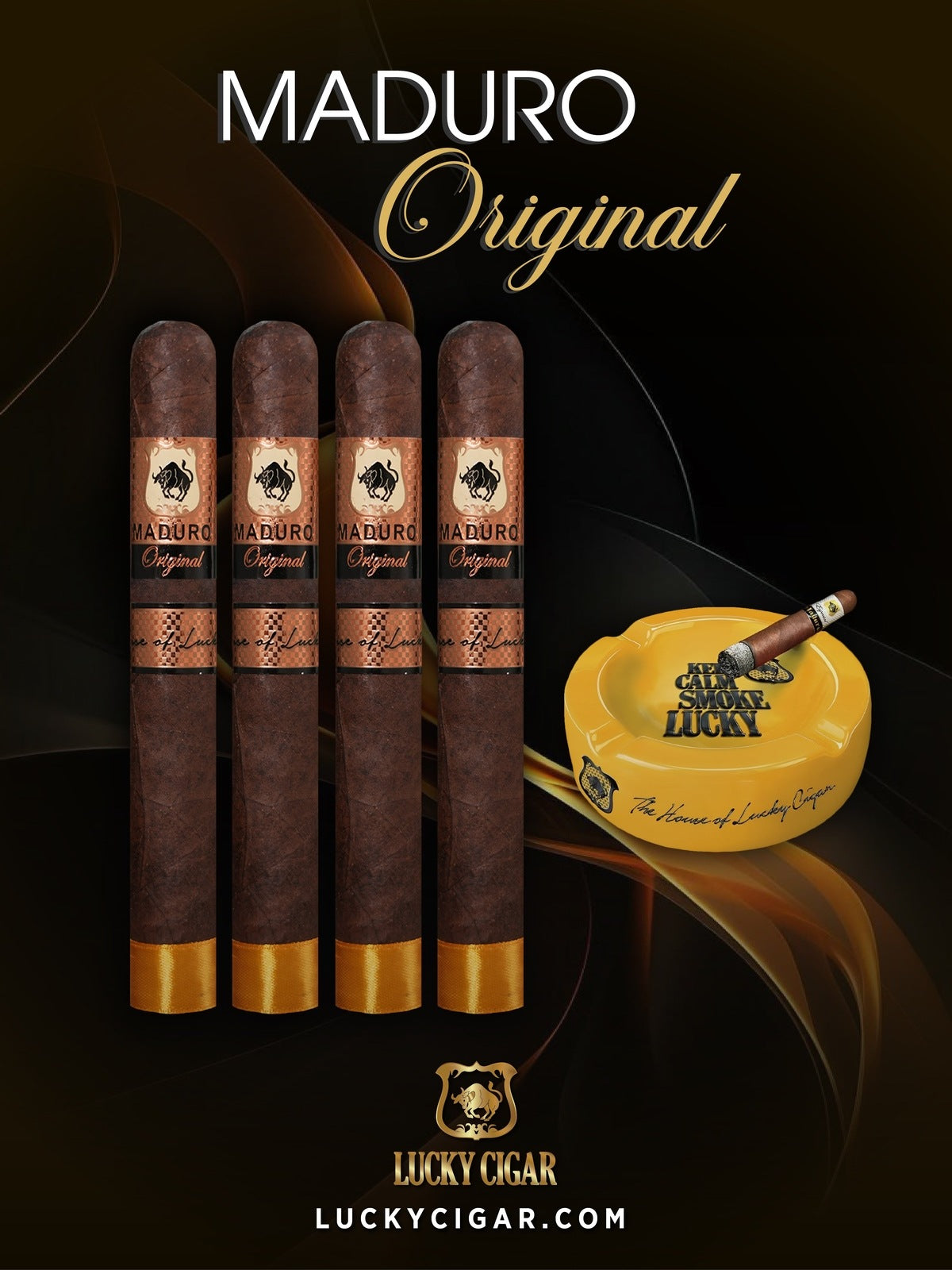 Lucky Cigar Sampler Sets: Set of 4 Maduro Original Toro 6x50 Cigars with Ashtray