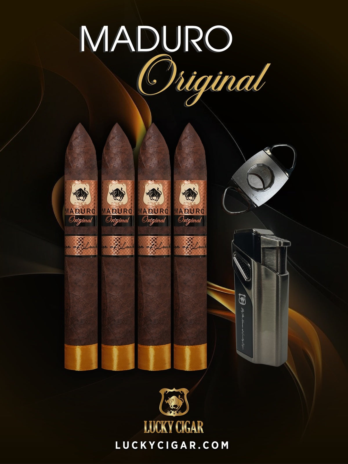 Maduro Cigars: Maduro Original by Lucky Cigar: Set of 4 Torpedo with Torch, Cutter