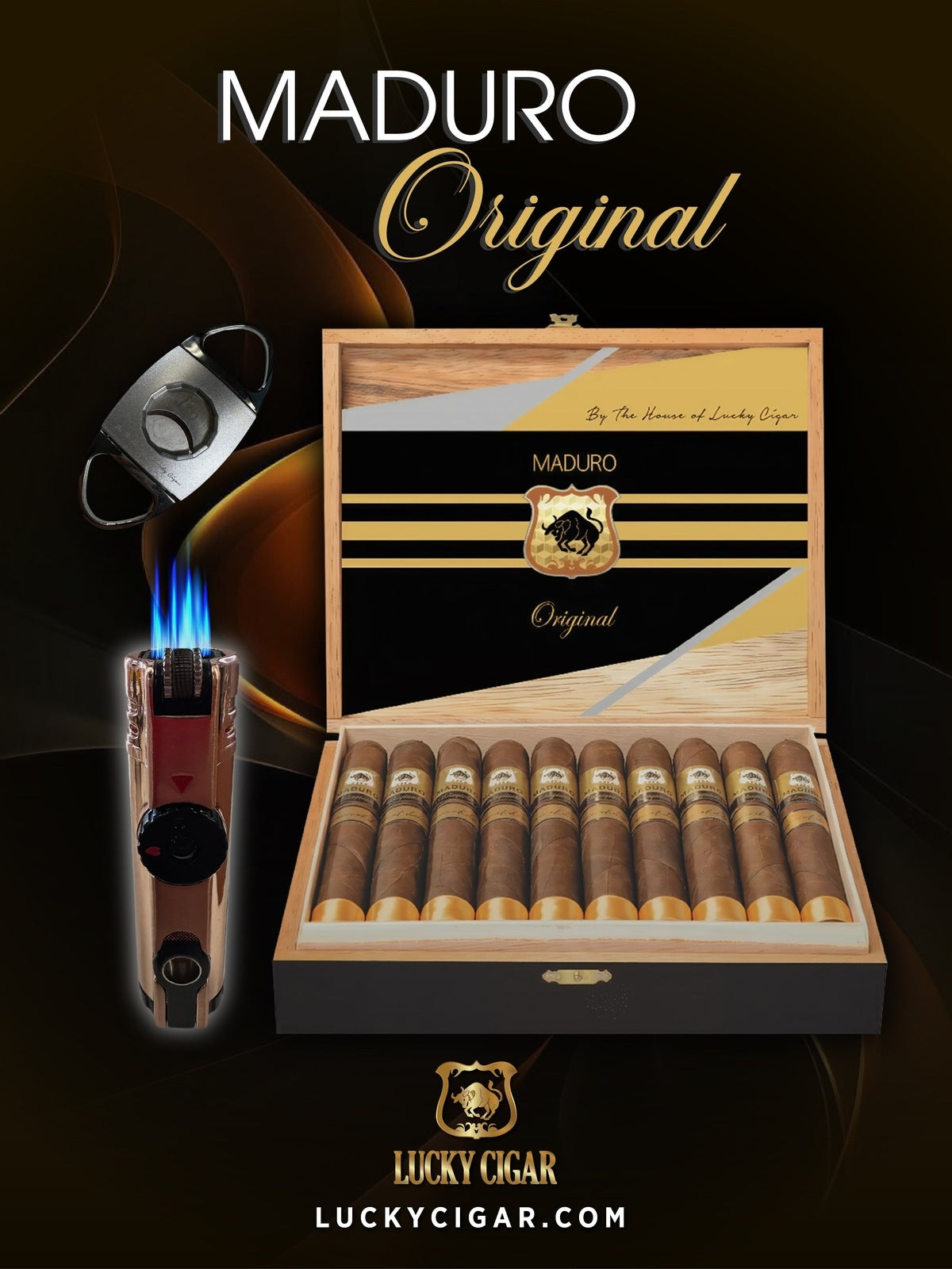 Maduro Cigars: Maduro Original by Lucky Cigar: Box of 20 Cigars with Cutter, Lighter