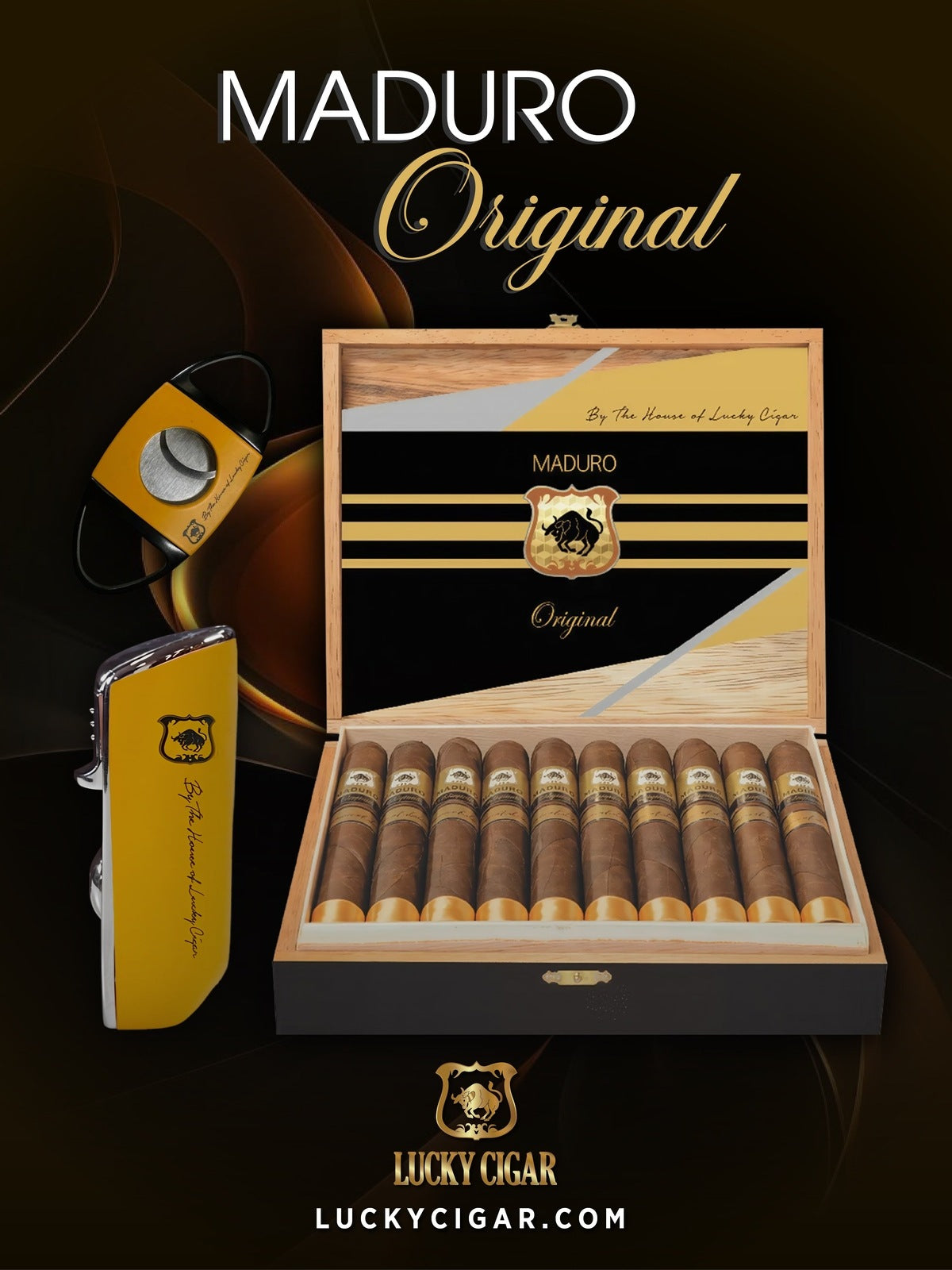 Lucky Cigar Sampler Sets: Set of Box Maduro Original Robusto Cigars with Torch, Cutter