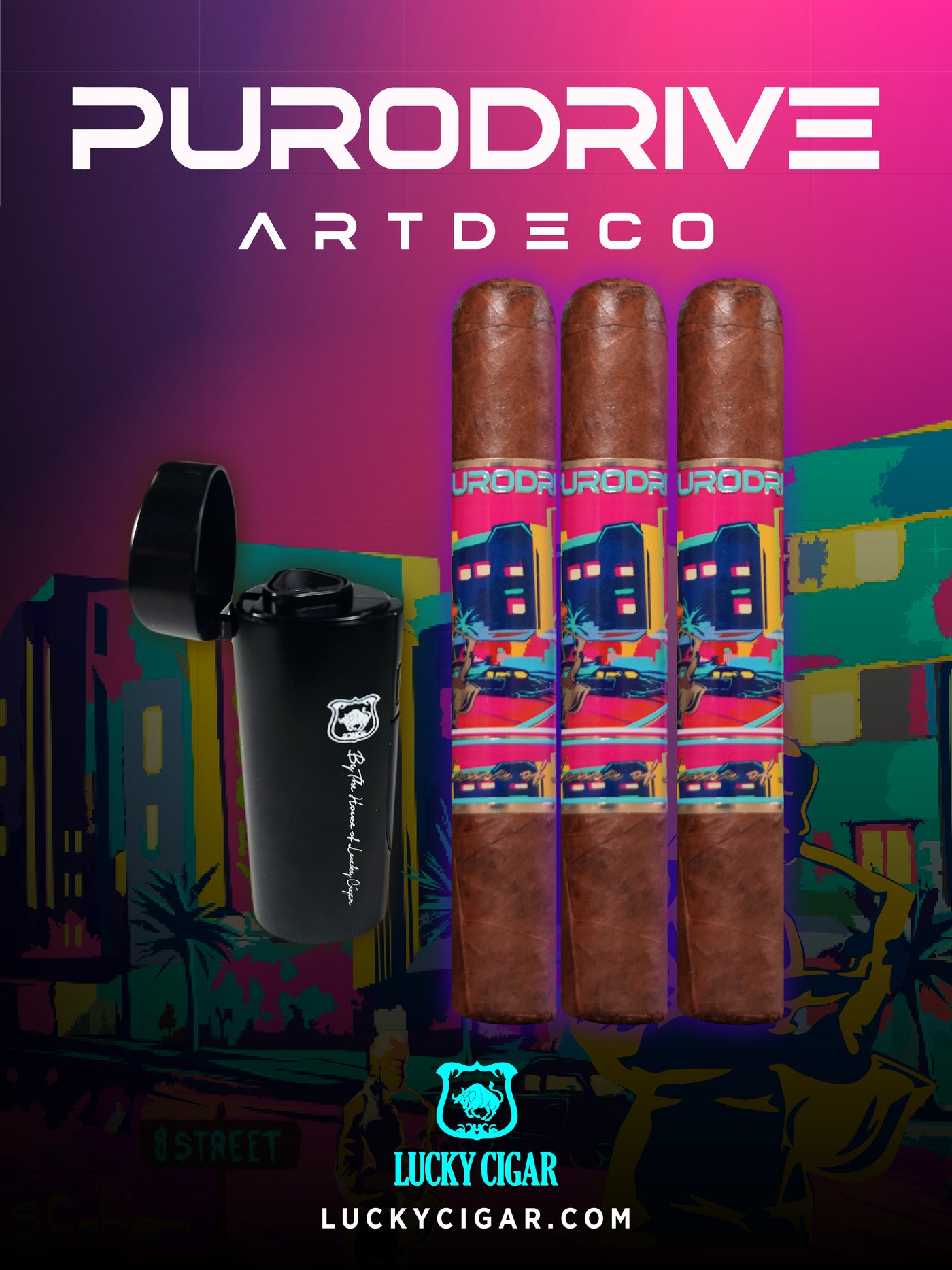 Infused Cigars - Purodrive by Lucky Cigar: Set of 3 Robusto 5x54 with Ultimate Torch