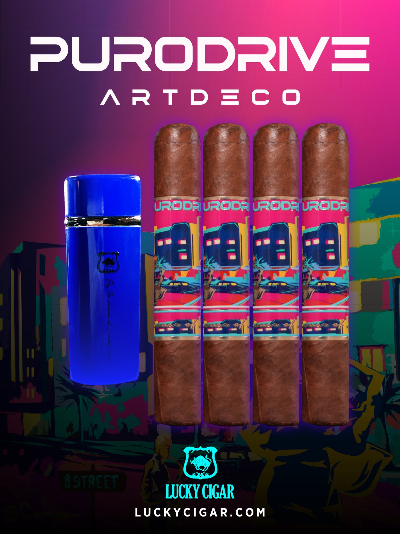 Infused Cigars - Purodrive by Lucky Cigar: Set of 4 Robusto 5x54 with Infinity Torch