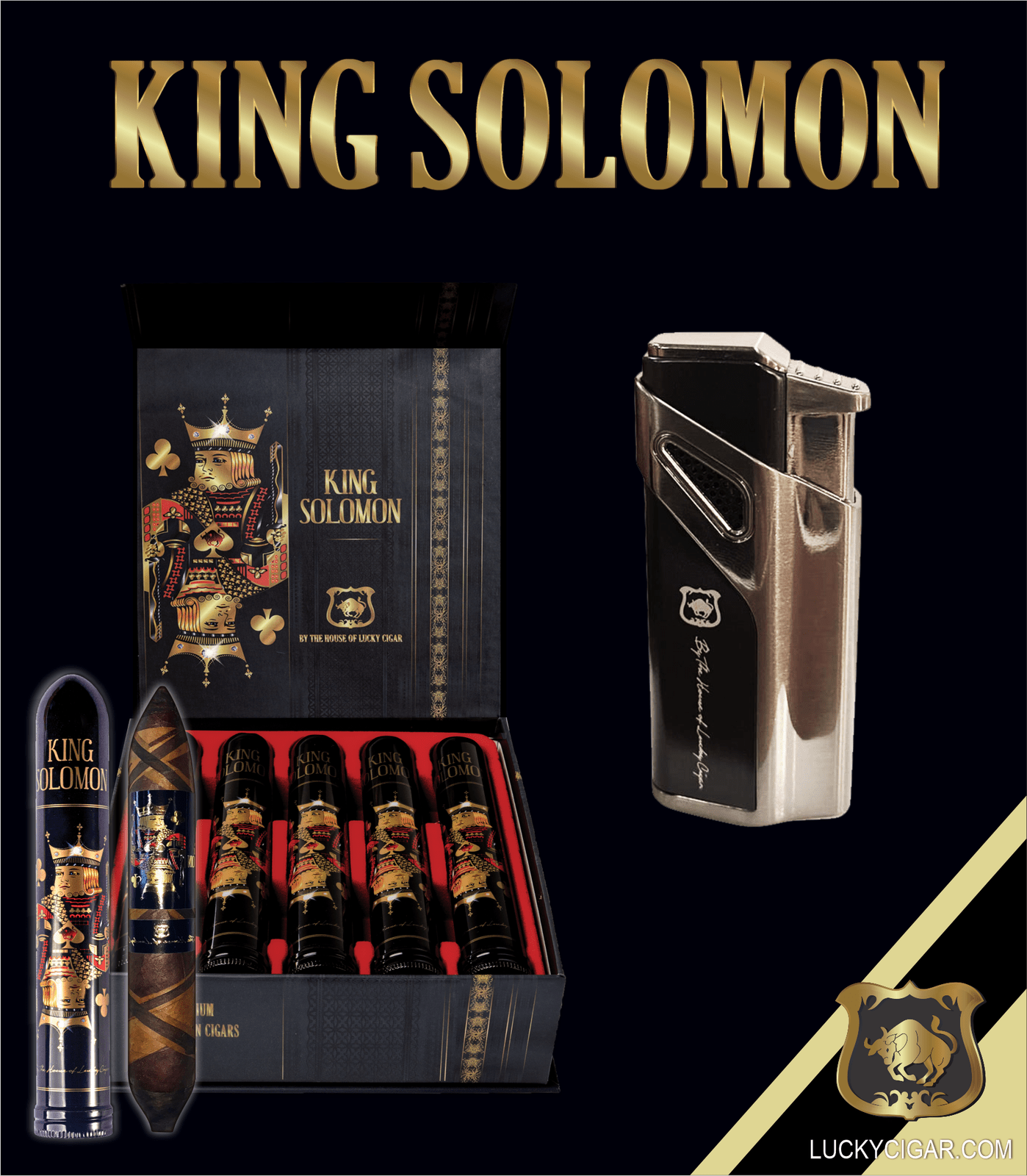 From The King Solomon Series: Box of 10 Solomon 7x60 Cigars with Torch Set