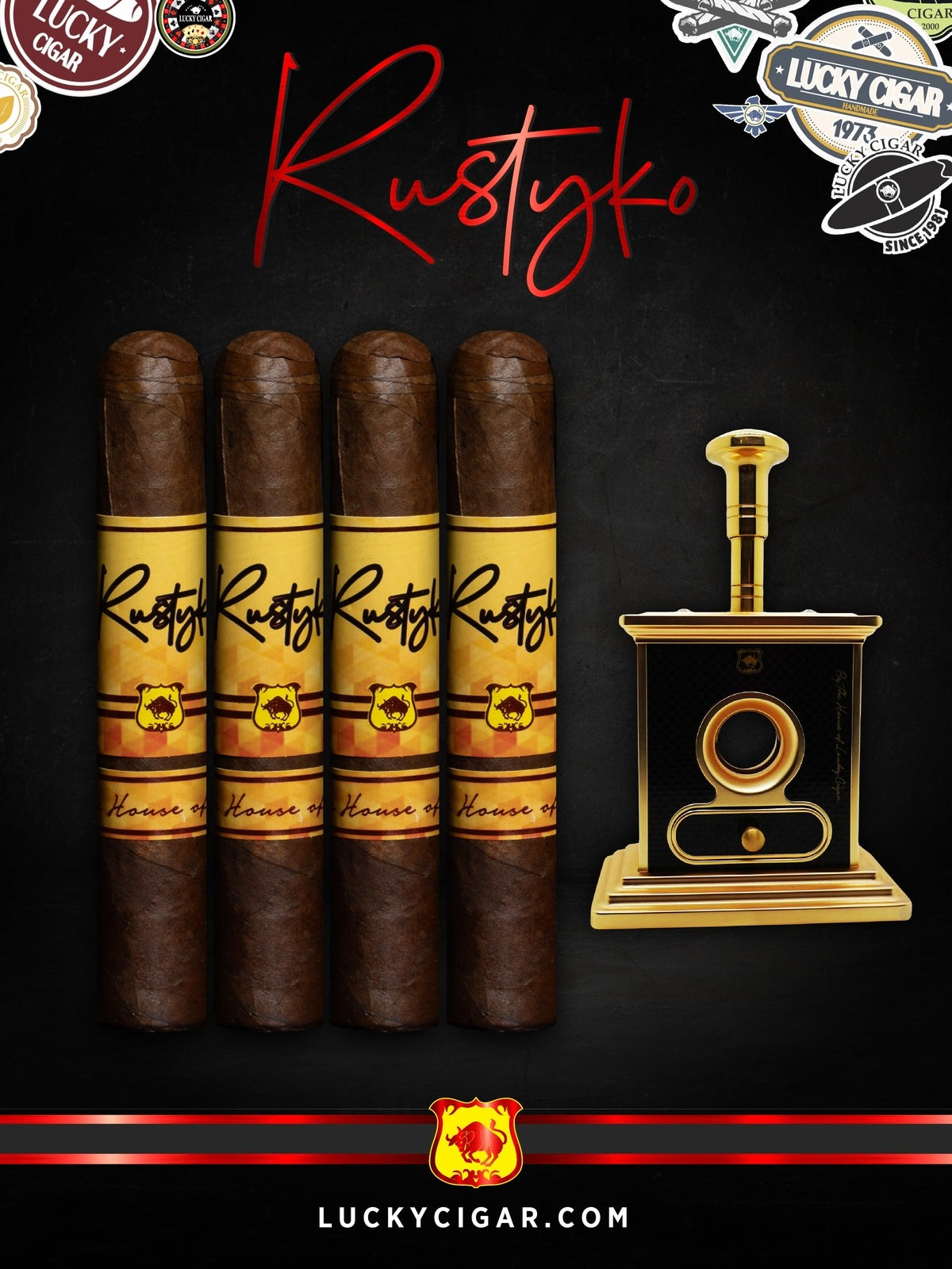 Infused Cigars: Rustyko Robusto 5x54 Cigars - Set of 4 with Red Table Cutter