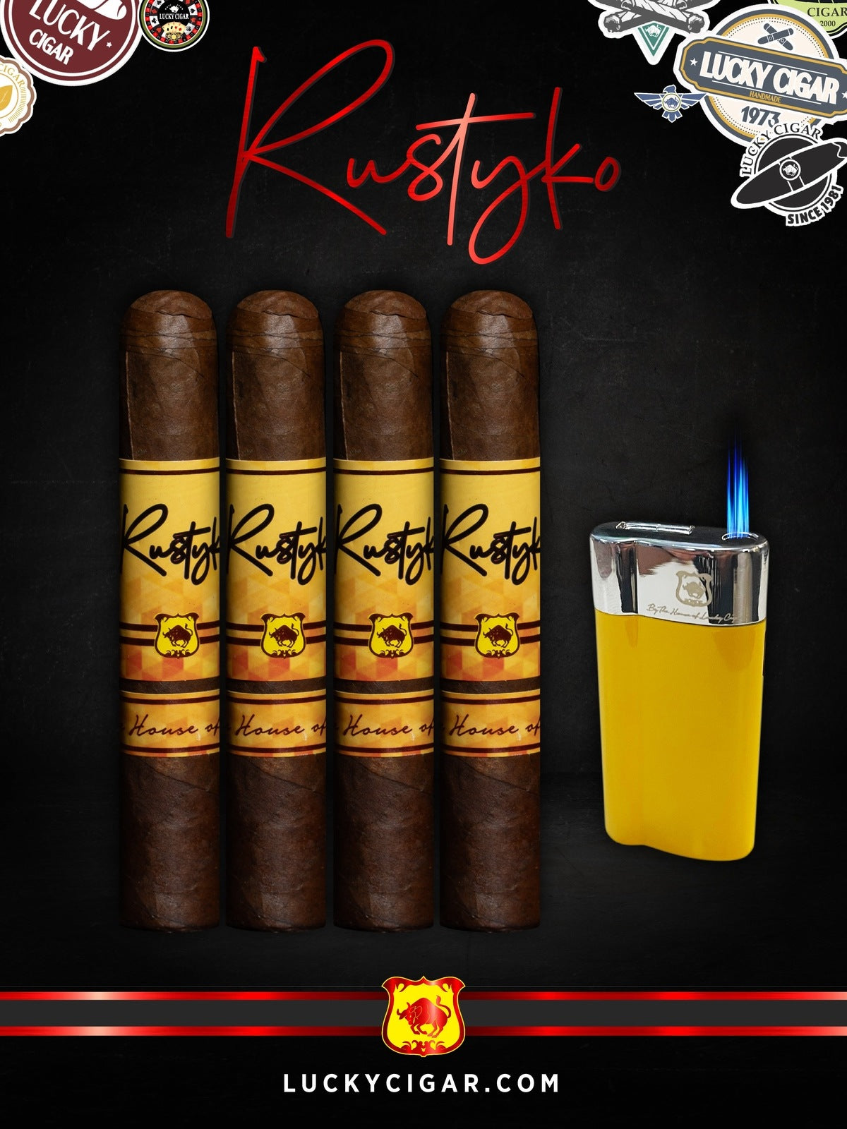 Lucky Cigar Sampler Sets: Set of 4 Rustyko 5x54 Cigars with Torch