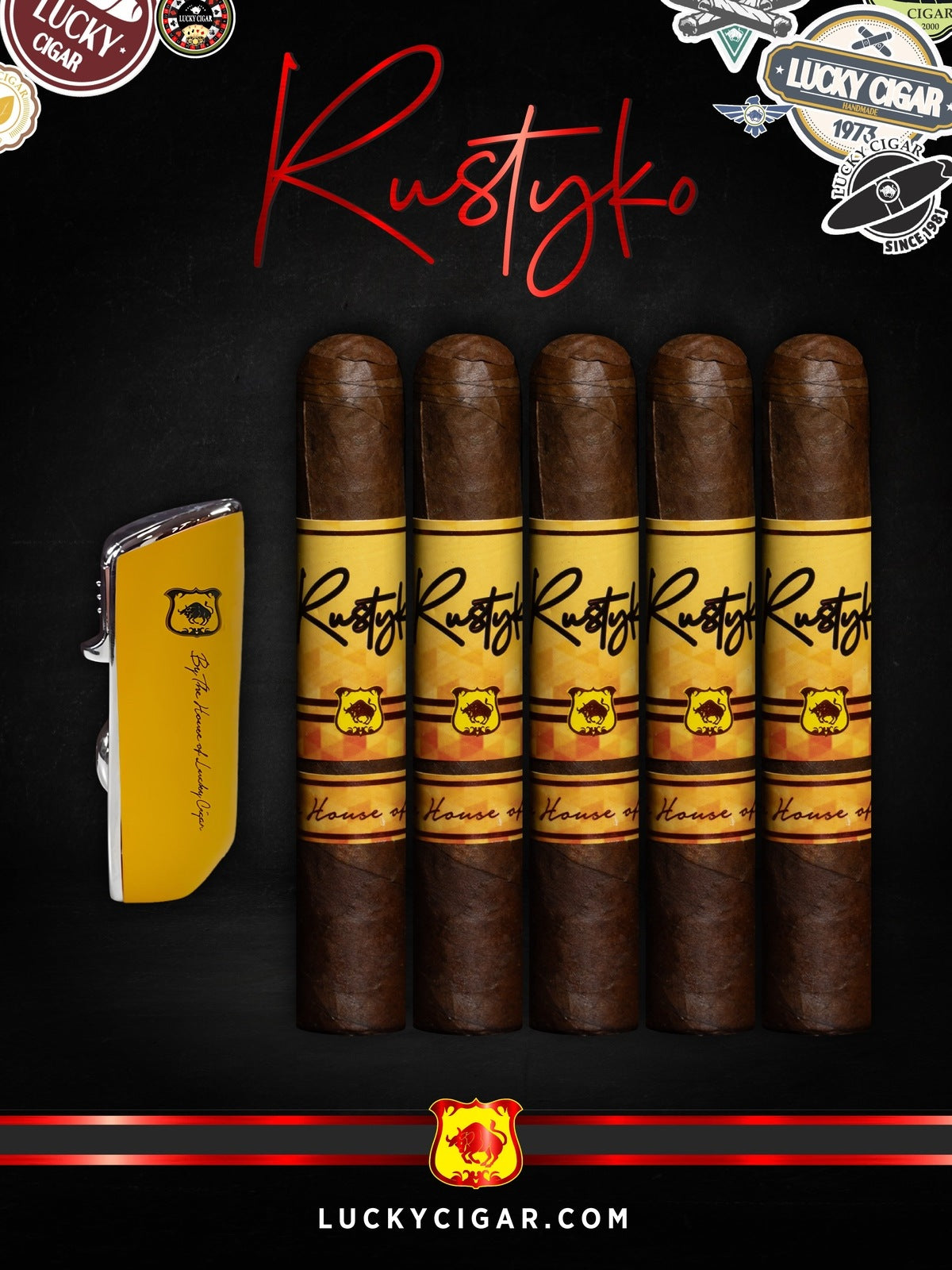 Infused Cigars: Rustyko Robusto 5x54 Cigars - Set of 5 with Yellow Torch