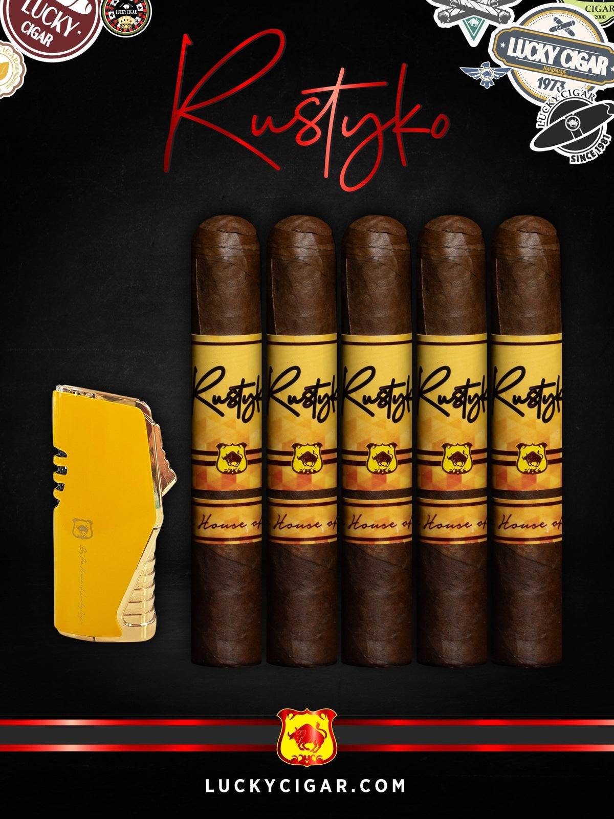 Infused Cigars: Rustyko Robusto 5x54 Cigars - Set of 5 with Yellow Torch