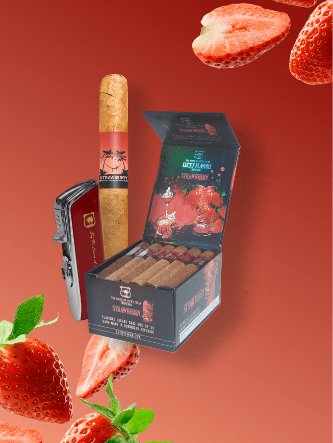 Lucky Flavors Strawberry Box Cigar Set with Torch Lighter by Lucky Cigar