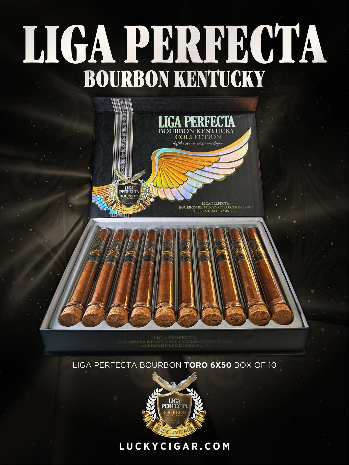 Infused Cigars: Liga Perfecta Kentucky bourbon Toro 6x50 Box of 10 Glass Tubes