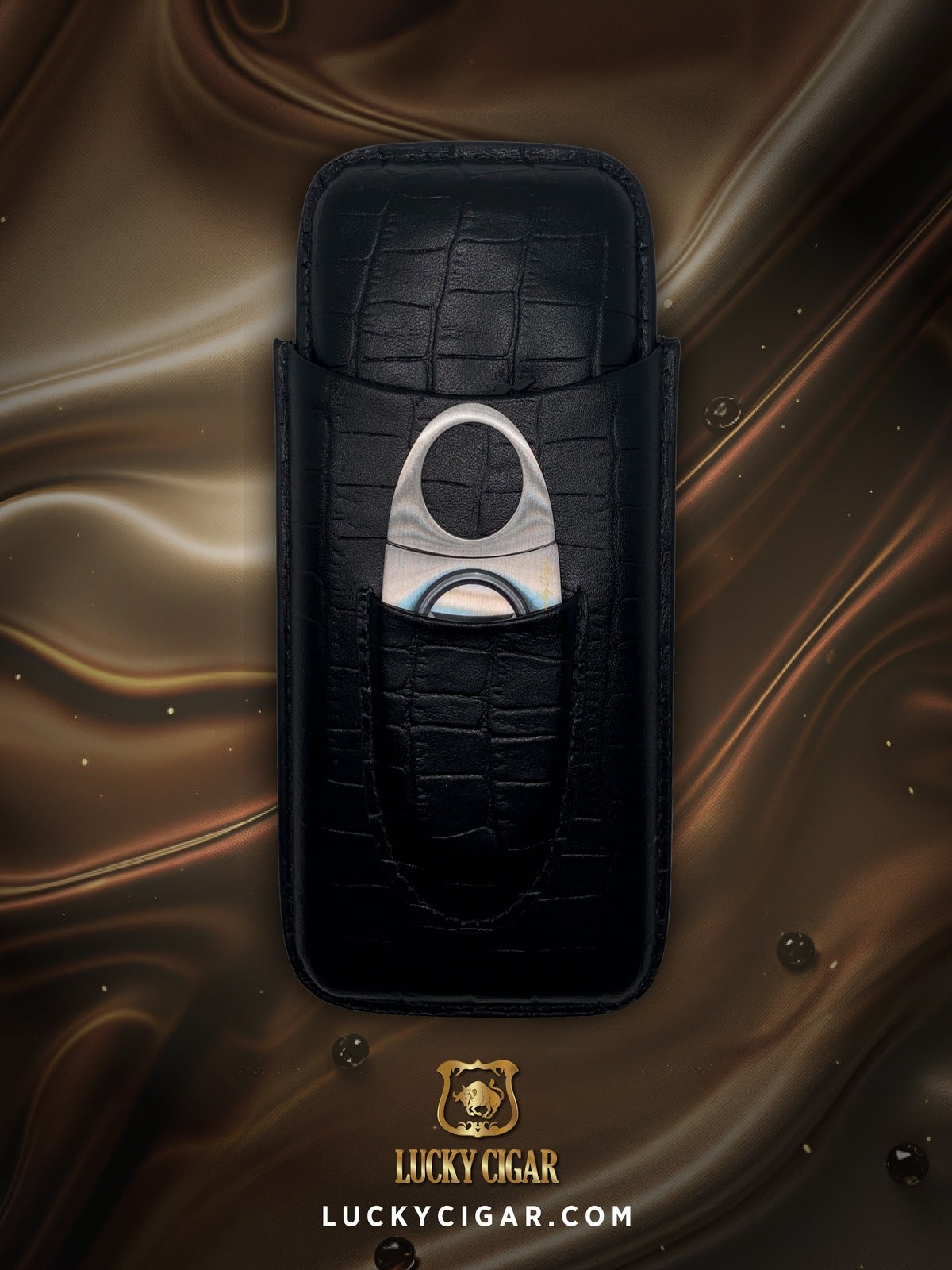 Cigar Lifestyle Accessories: Cigar Cutter in Silver with Black Cigar Case