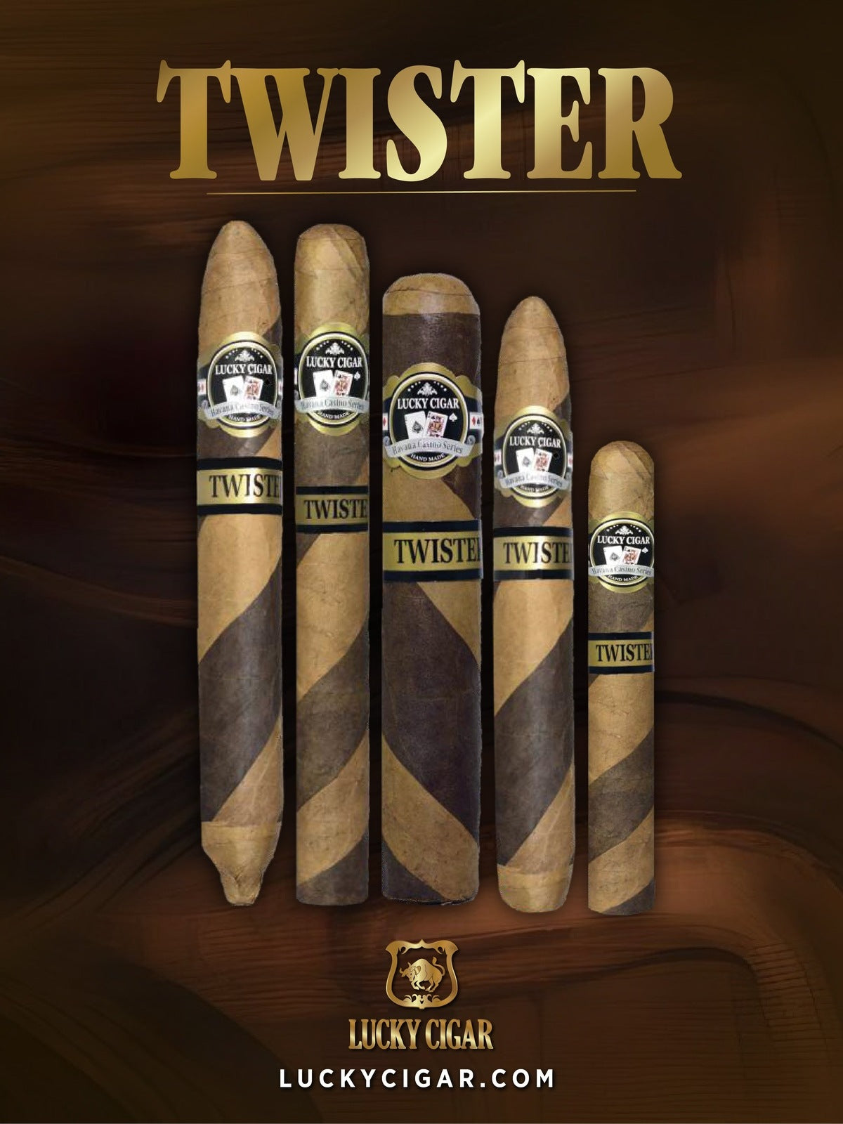 Barber Pole Cigars, Twister by Lucky Cigar: 5 Cigars Sampler Sizes Churchill, Salomon, Robusto, Gordo, Torpedo