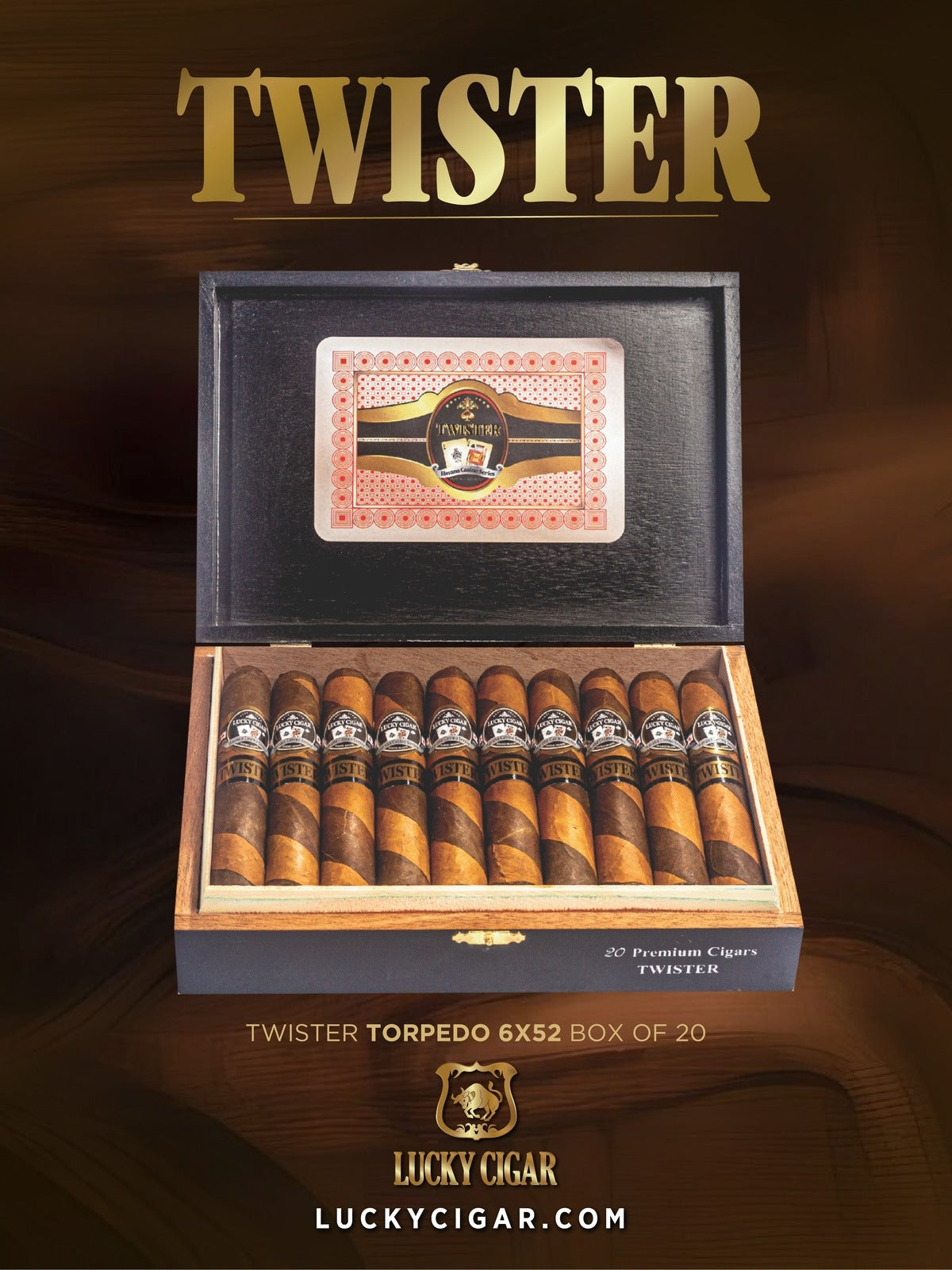 Barber Pole Cigars, Twister by Lucky Cigar: Torpedo 6x52 Box of 20