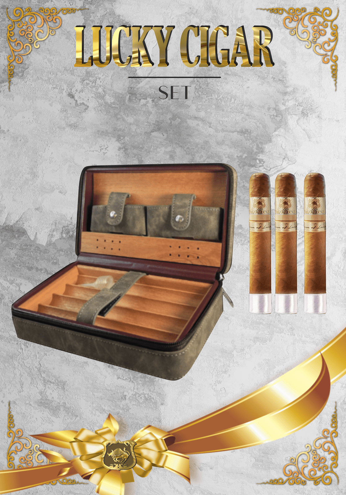 Lucky Cigar Sampler Sets: Set of 3 Classico Toro Cigars with Travel Humidor Case