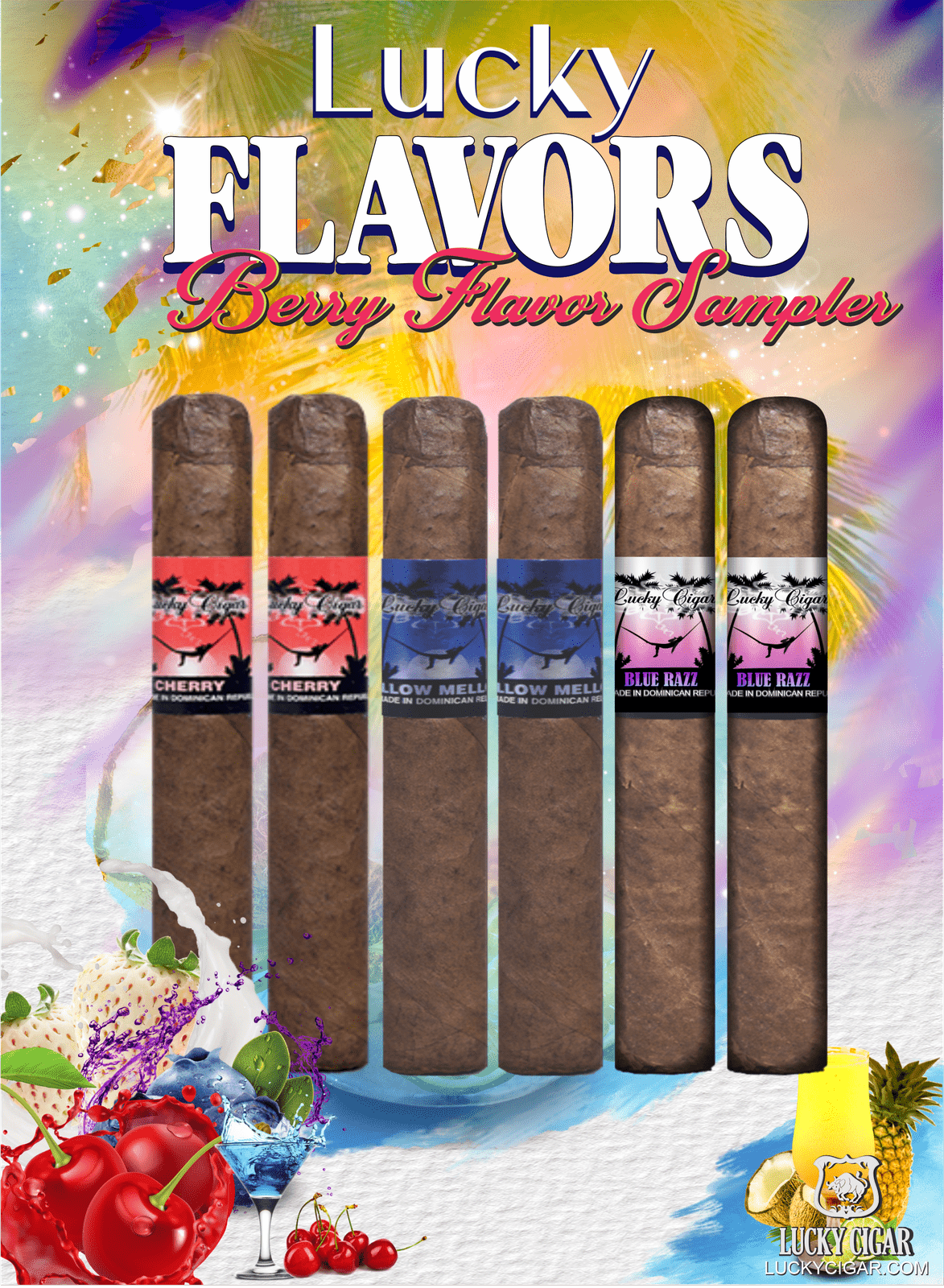 Flavored Cigars: Lucky Flavors 6 Piece Berry Fruit Sampler - Cherry, Blue Razz, Mellow