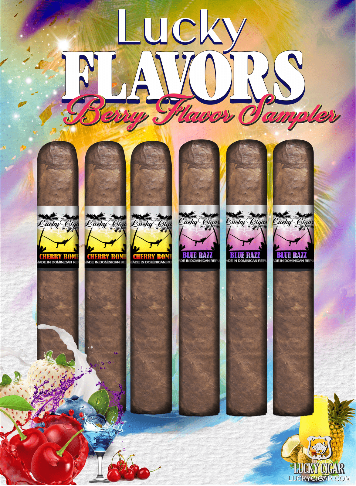Flavored Cigars: Lucky Flavors 6 Piece Berry Fruit Sampler - Cherry Bomb, Blue Razz