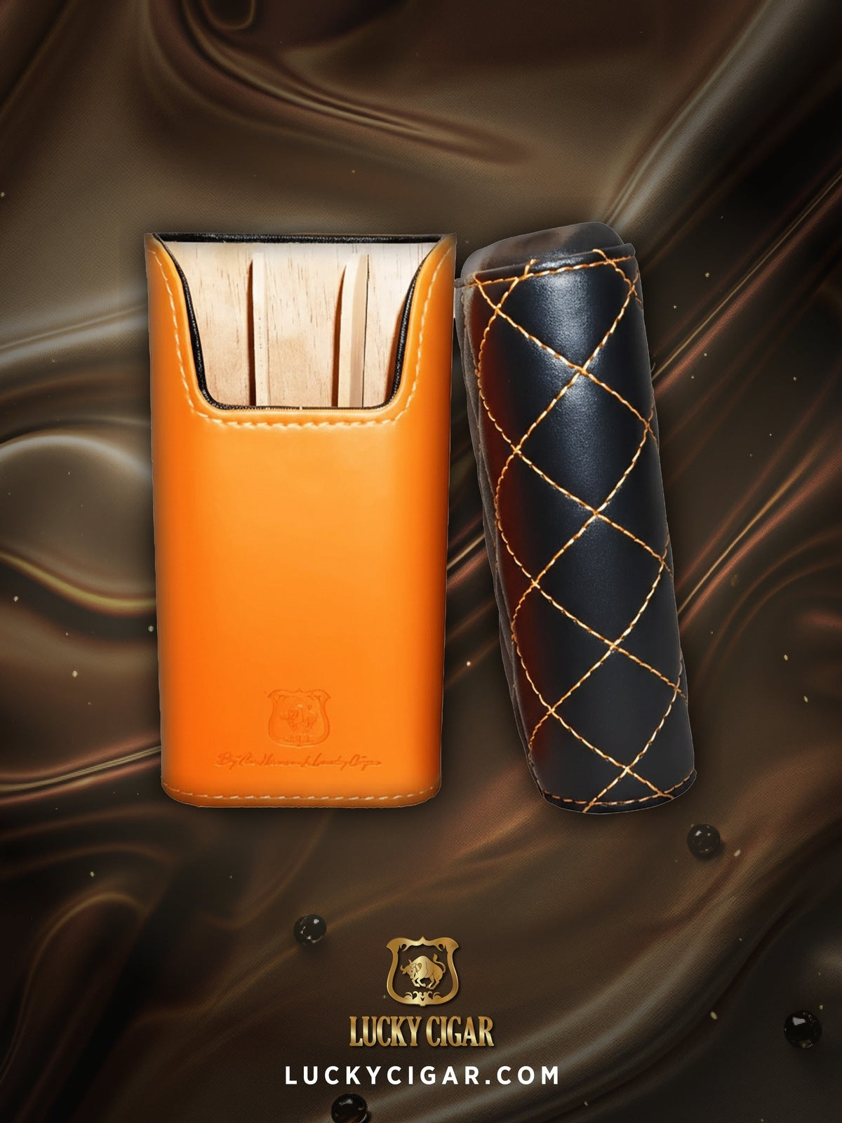 Cigar Lifestyle Accessories: Travel Case in Black/Orange Leather