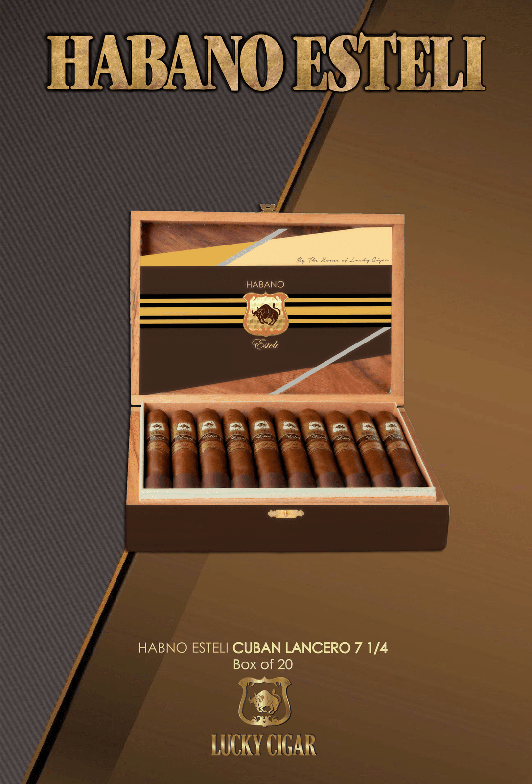 Habano Cigars: Habano Esteli by Lucky Cigar: Cuban Lancero 7 1/4 x 38 Box of 20