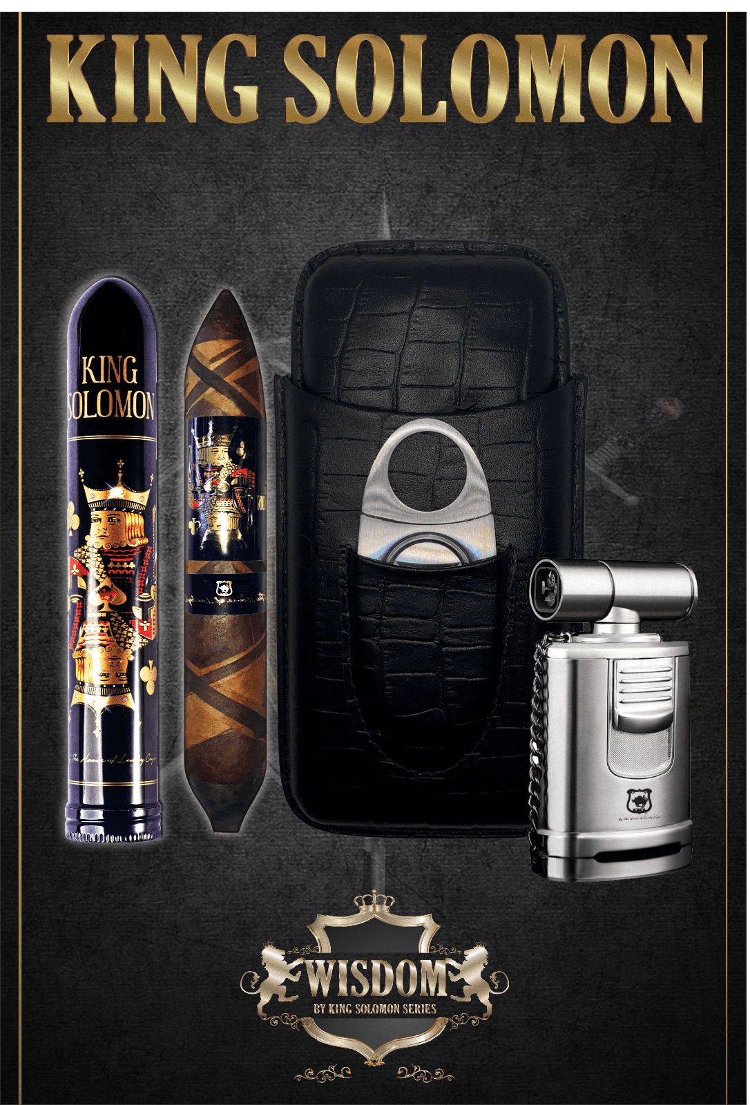 From The King Solomon Series: 1 Solomon 7x60 Cigars with Travel Humidor, Cutter, Gun Torch Set