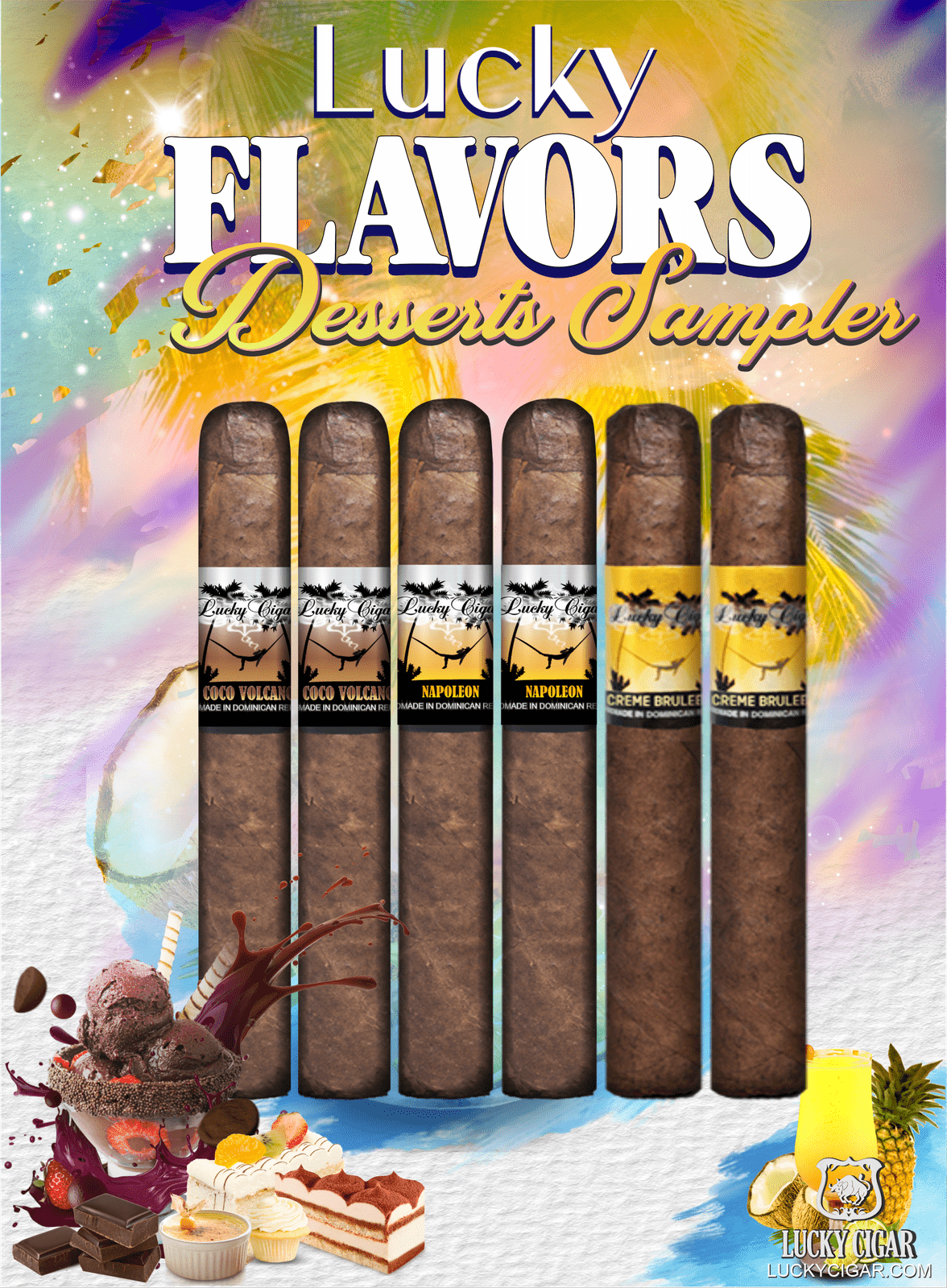 Flavored Cigars: Lucky Flavors 6 Piece Desserts Sampler - Coco, Napoleon, Creme Brulee