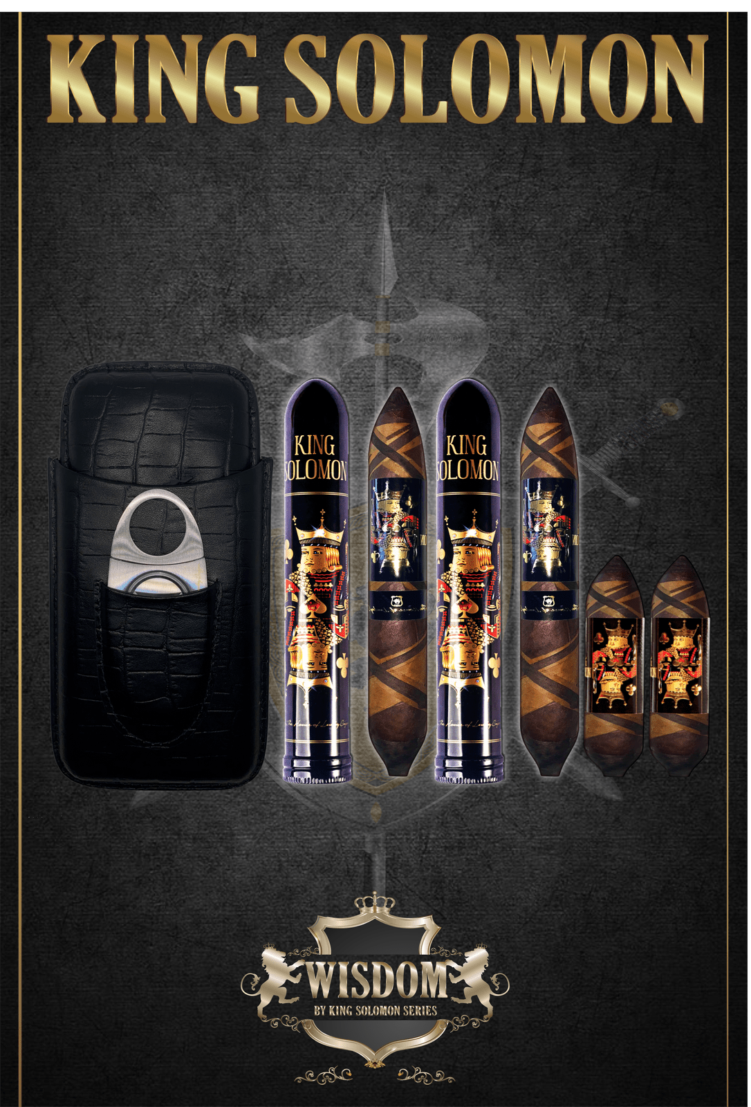 Wisdom 4x60 Cigar From The King Solomon Series: Set of 2 and 2 King Solomon 7x58 Cigar with Travel Humidor and Lighter