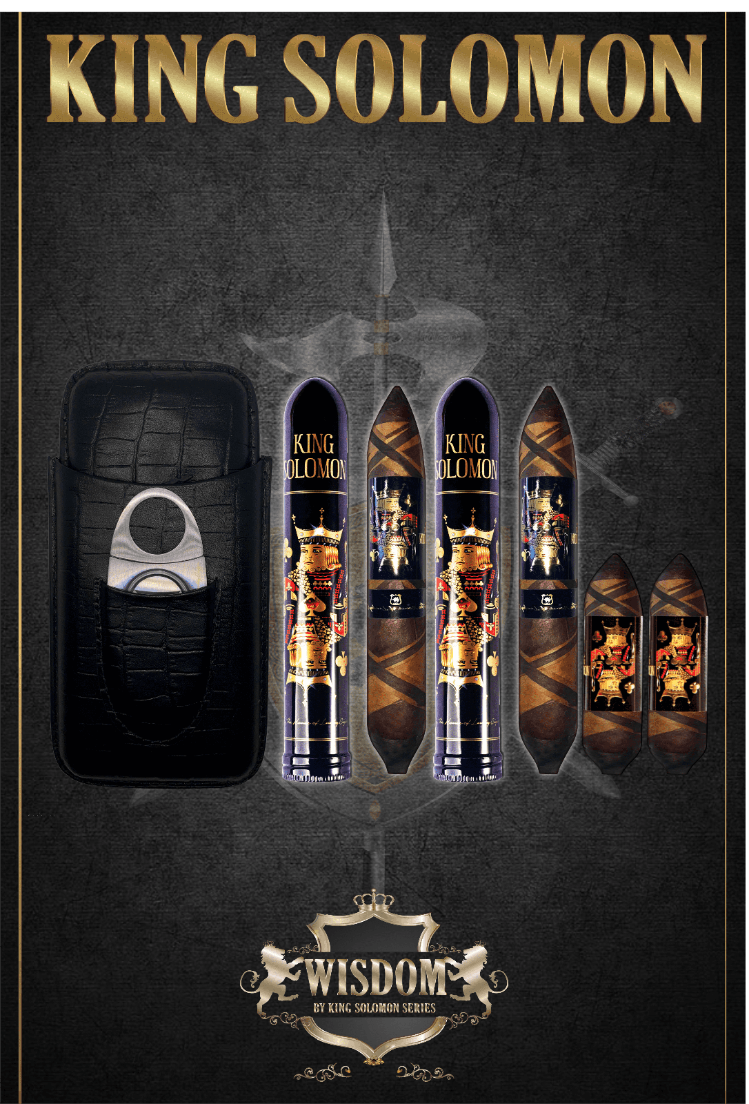 Wisdom 4x60 Cigar From The King Solomon Series: Set of 2 and 2 King Solomon 7x58 Cigar with Travel Humidor, Cutter