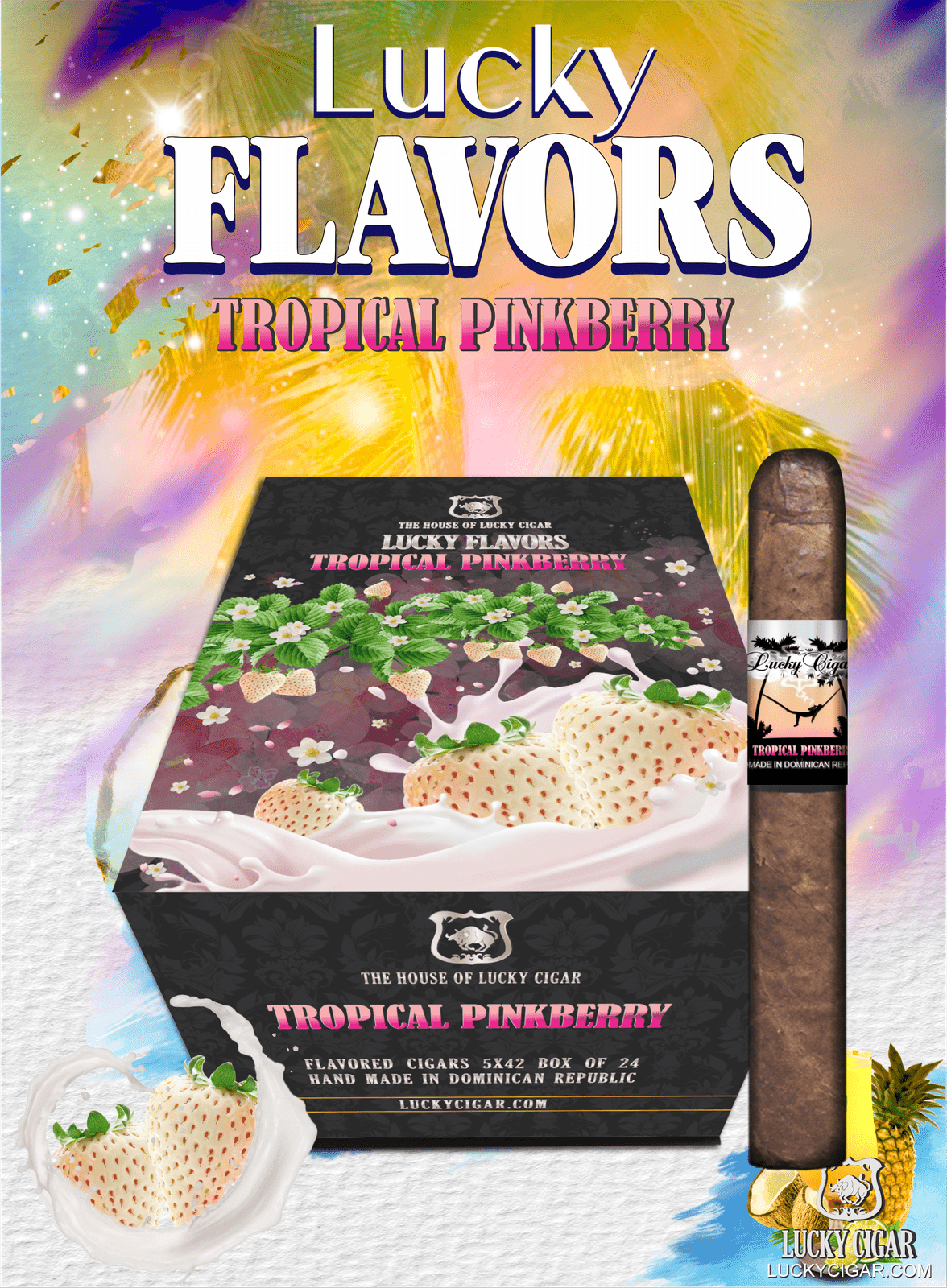 Flavored Cigars: Lucky Flavors Tropical Pinkberry  5x42 Box of 24