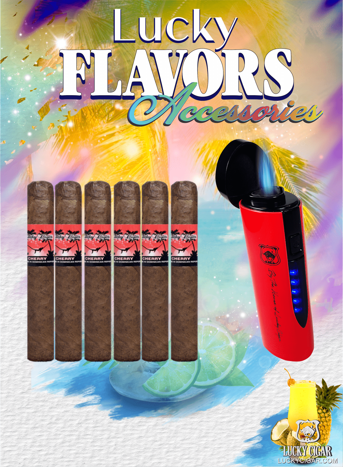 Flavored Cigars: Lucky Flavors 7 Cherry Cigar Set with Torch Lighter