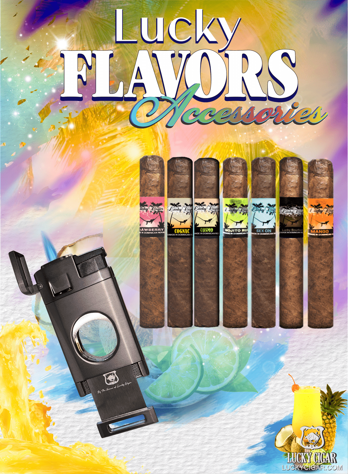 Flavored Cigars: Lucky Flavors 7 Cigar Set with Torch Cutter Combo