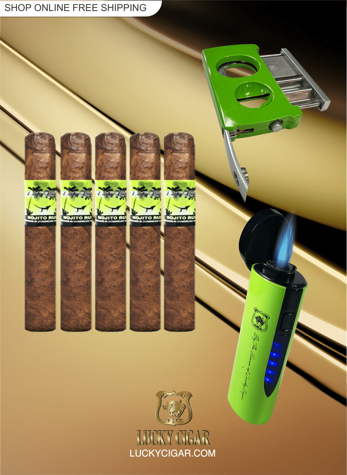 Lucky Cutter Lucky Sampler: 5 Mojito Cigars + Cutter & Lighter – Lucky Cigar