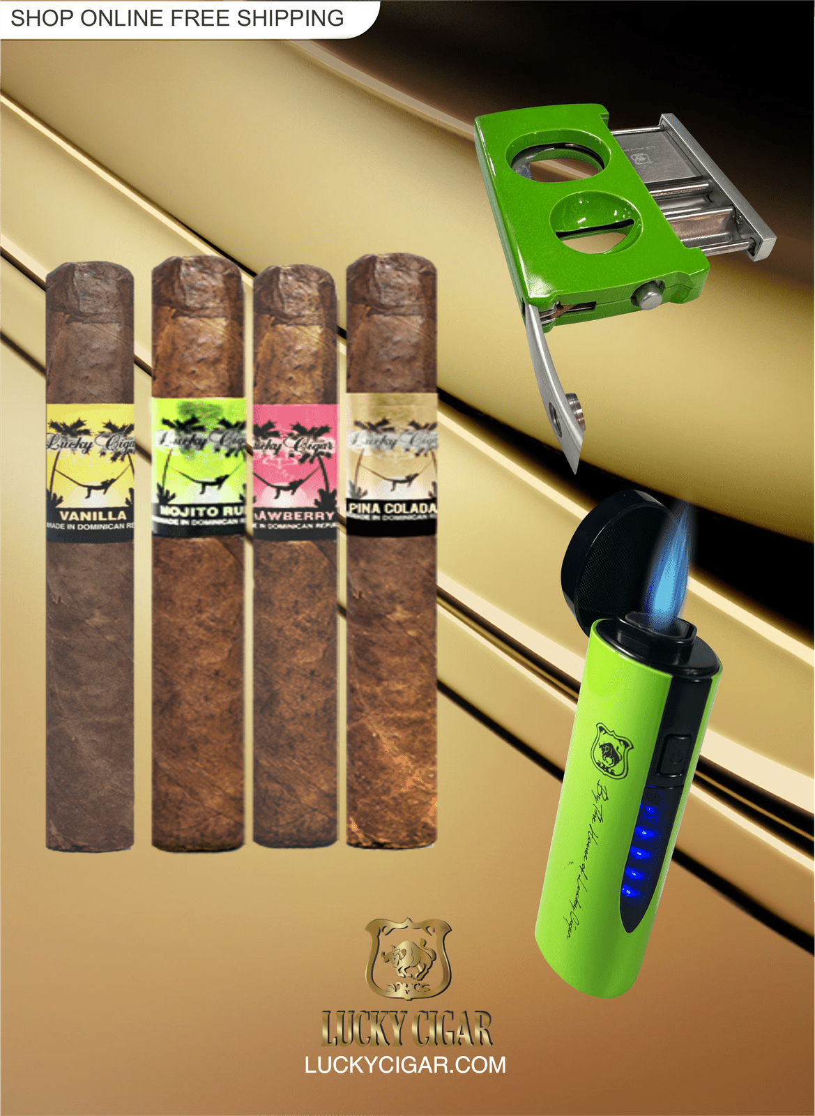 Lucky Cigar Sampler Sets: Set of 4 Lucky Flavor Cigars with Cutter, Torch