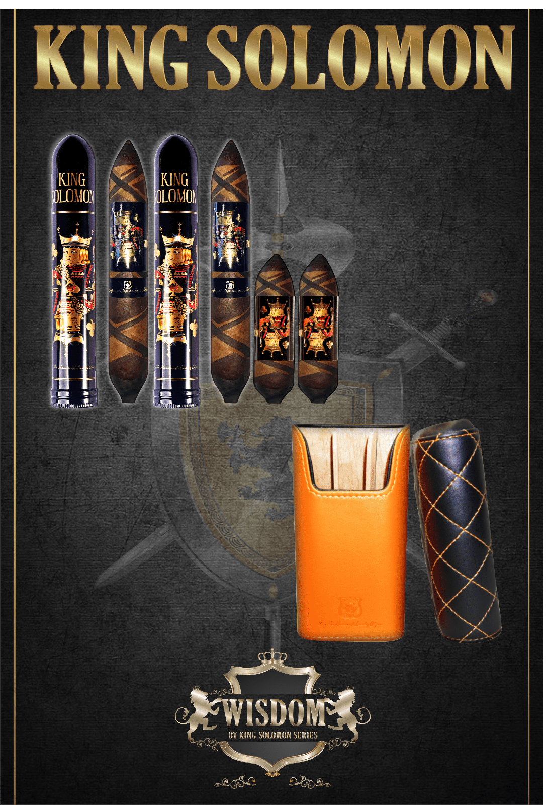 Wisdom 4x60 Cigar From The King Solomon Series: Set of 2 and 2 King Solomon 7x58 Cigar with Travel Humidor Set