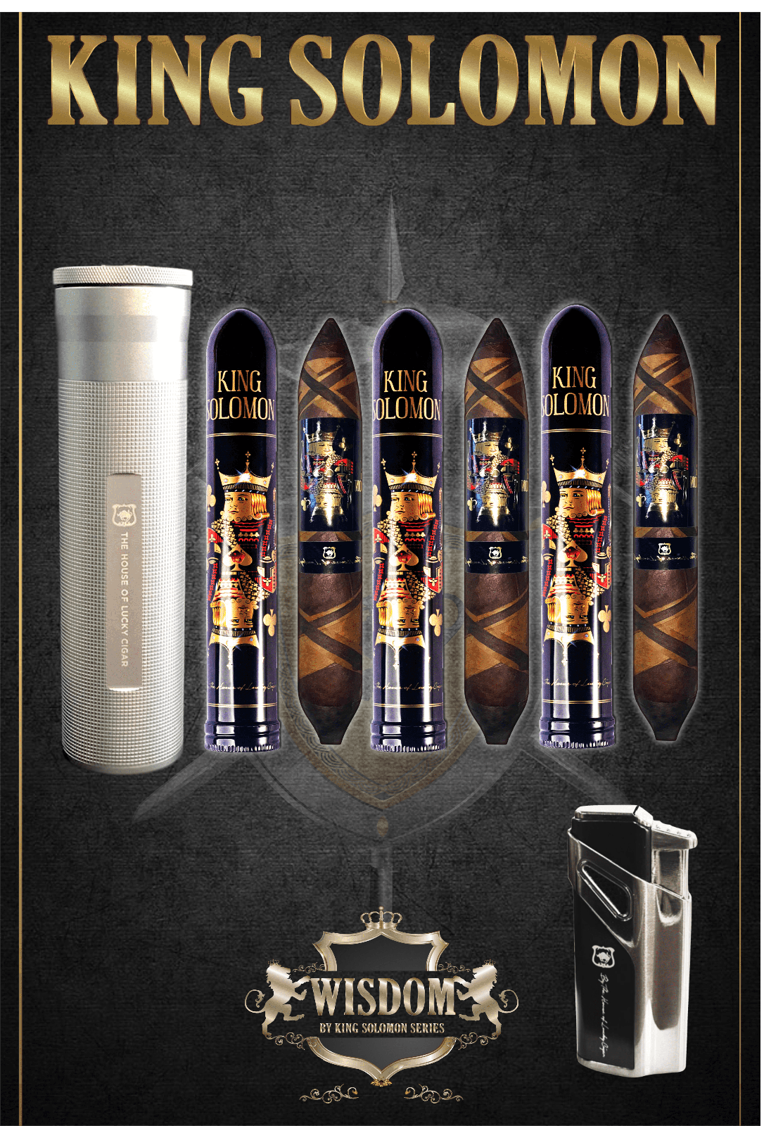 From The King Solomon Series: 3 Solomon 7x60 Cigars with Torch and Travel Humidor Set