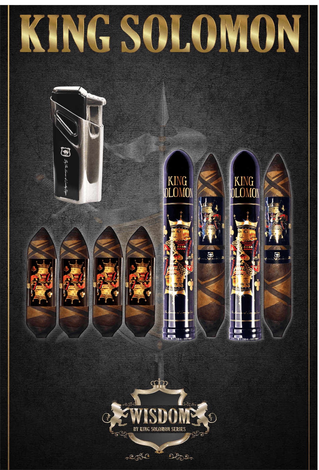 Wisdom 4x60 Cigar From The King Solomon Series: Set of 4 and 2 King Solomon 7x58 Cigar with Torch Set