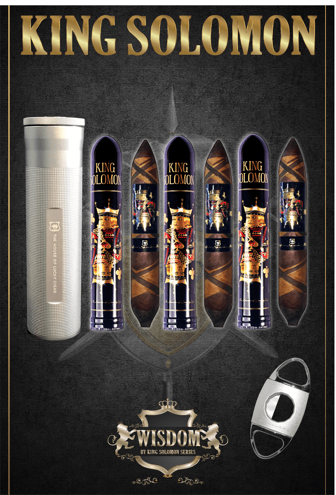 From The King Solomon Series: 3 Solomon 7x60 Cigars with Cutter and Travel Humidor Set