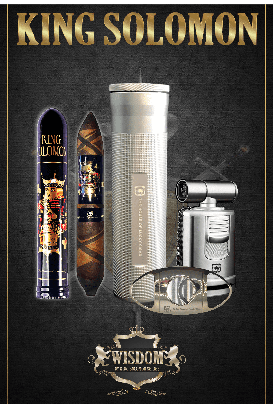 From The King Solomon Series: 1 Solomon 7x60 Cigars with Travel Humidor, Cutter, Gun Torch Set