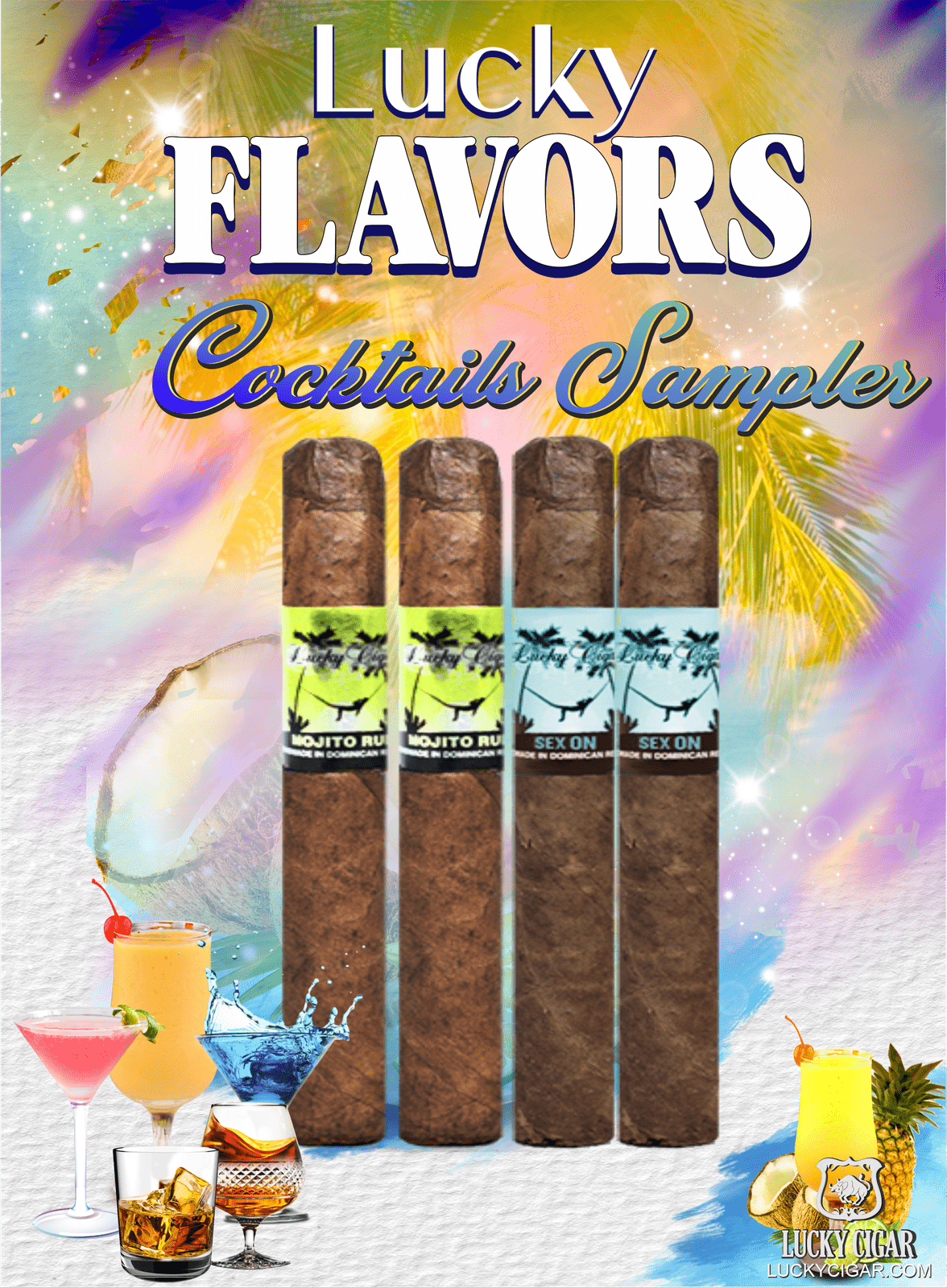 Flavored Cigars: Lucky Flavors 4 Piece Cocktails Sampler 2 Mojito Rum 5x42 Cigars 2 Sex On The Beach 5x42 Cigars