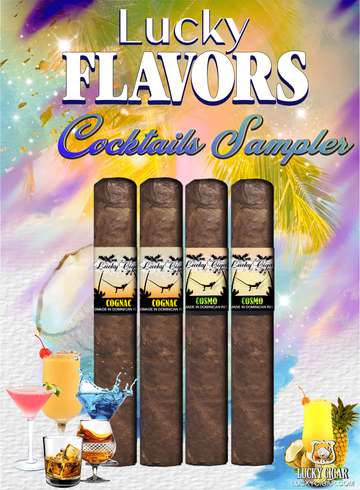 Flavored Cigars: Lucky Flavors 4 Piece Cocktails Sampler Cognac, Cosmo 2 Cognac 5x42 Cigars 2 Cosmo 5x42 Cigars