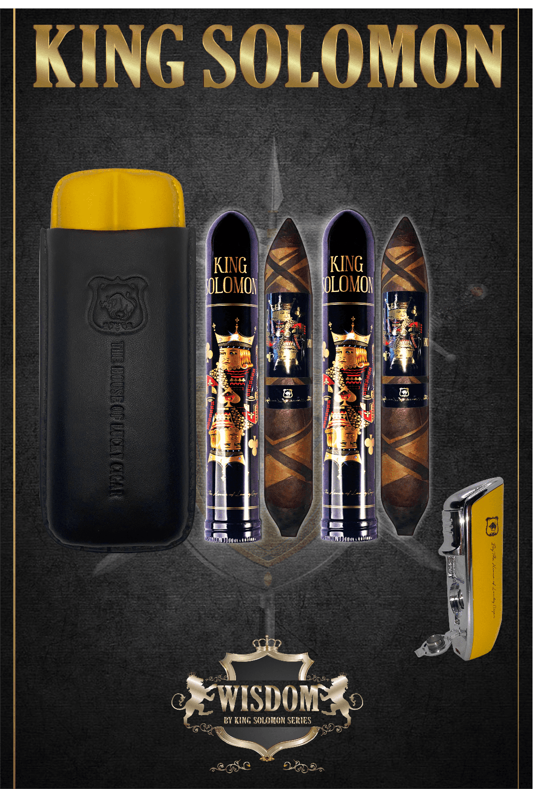 From The King Solomon Series: Set 2 Solomon 7x60 Cigars with Travel Humidor and Torch Lighter